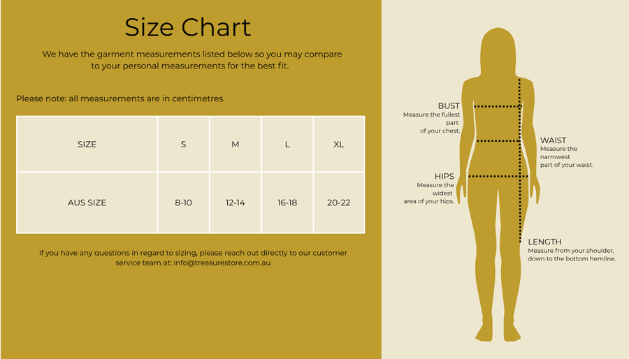 Size chart for Springtime Tiered Dress