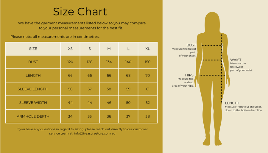 Size chart for Boho Jacket
