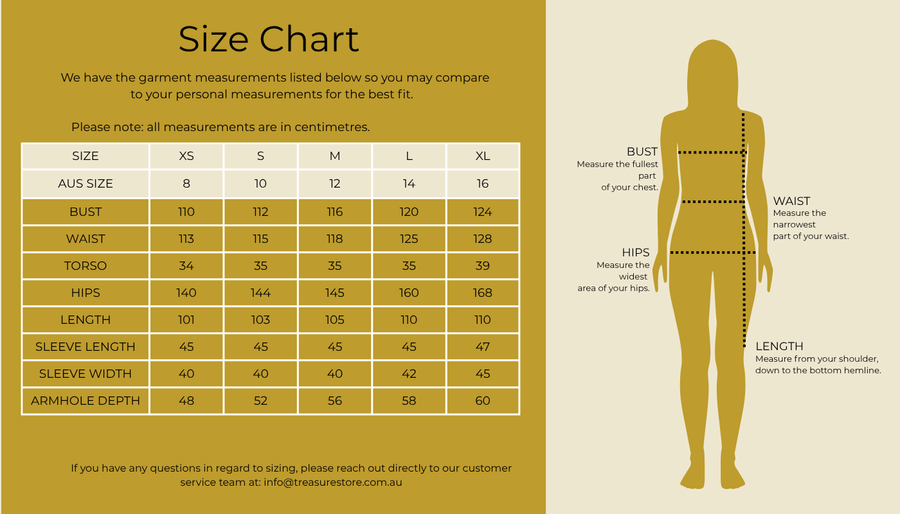 Size chart for Botanical Oasis Dress