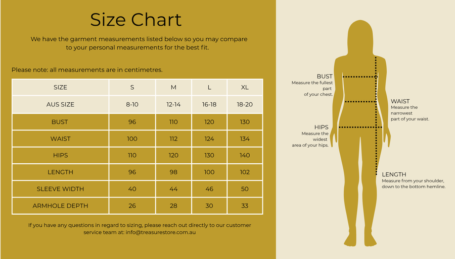 Size chart for Button Up Dress