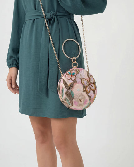 Butterfly Floral Round Clutch