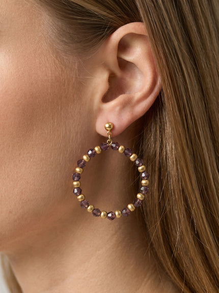 Beaded Hoop Stud - Purple