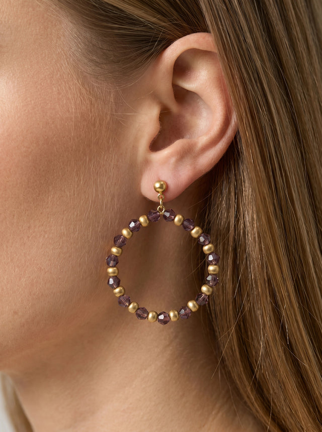 Beaded Hoop Stud - Purple