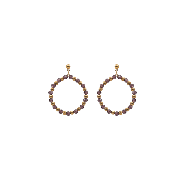 Beaded Hoop Stud - Purple