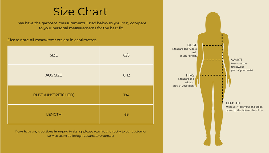Size chart for Crochet Cardi