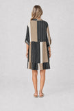 Stripe Tab Sleeve Dress - Brown