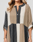 Stripe Tab Sleeve Dress - Brown