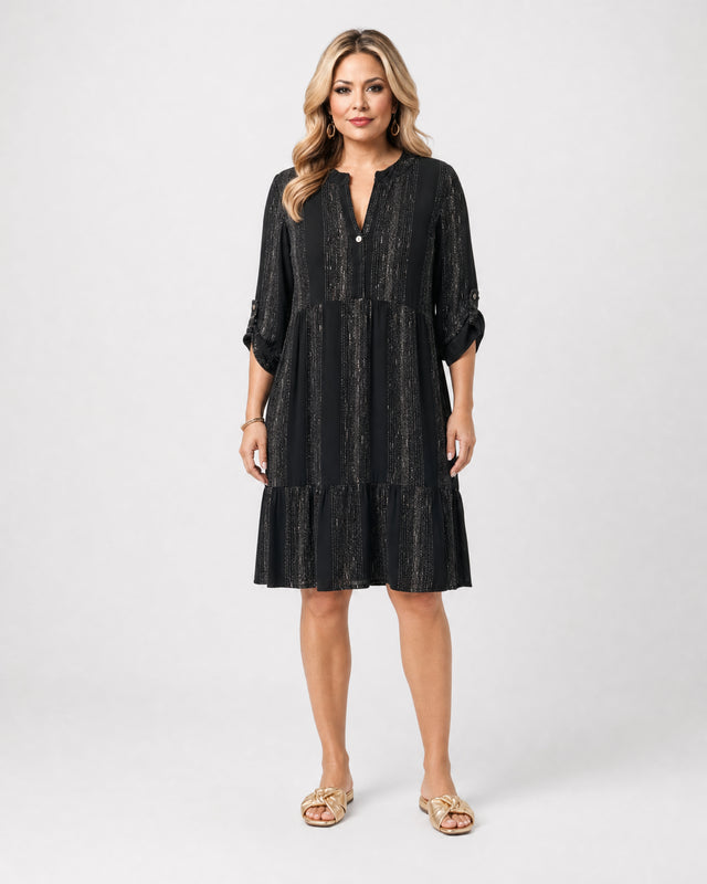 Lurex Striped TabSlv Dress - Black