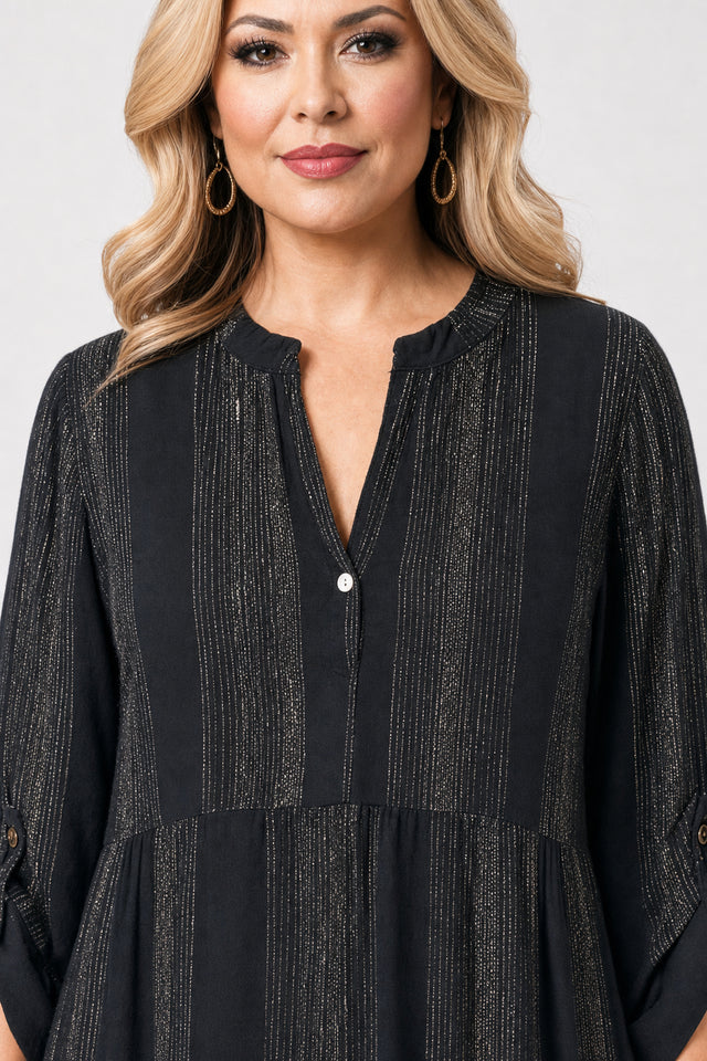 Lurex Striped TabSlv Dress - Black