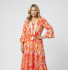 Chevron Tiered Dress with Trim