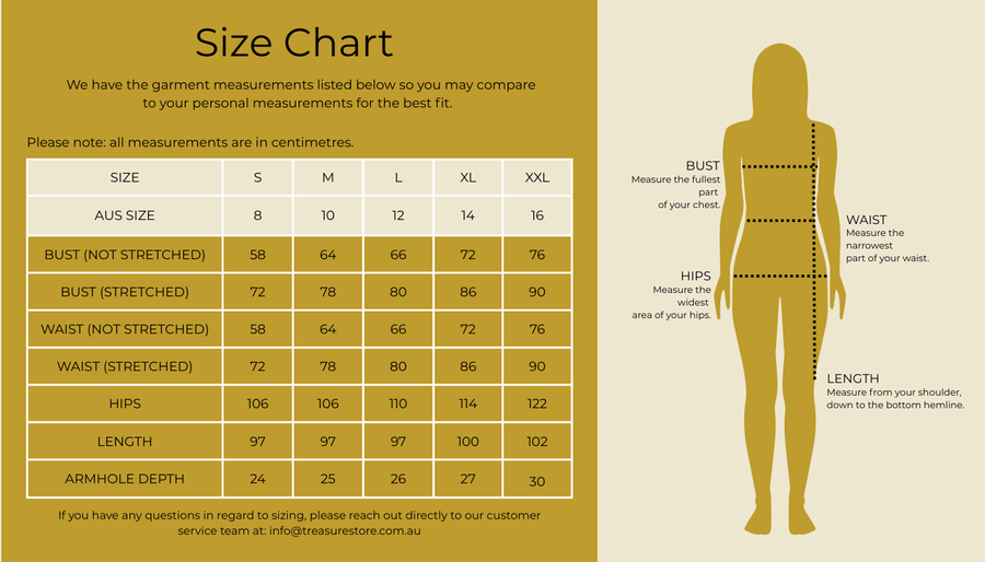 Size chart for Daisy Shirred Dress