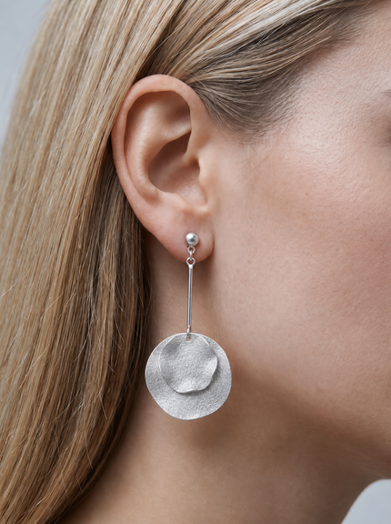 Double Disc Earrings - Silver