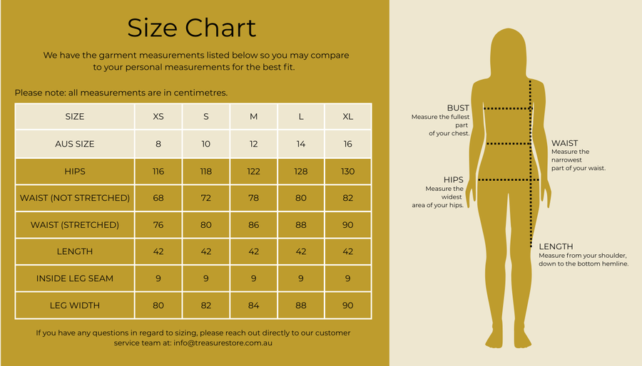 Size chart for Exotic Holiday Shorts