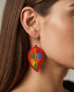 Threaded Leaf Earrings - Red