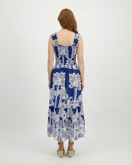 Tropical Blue Shirred Sundress
