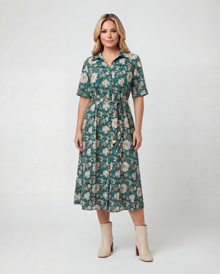 Floral Rounded Hem Shirt Dress