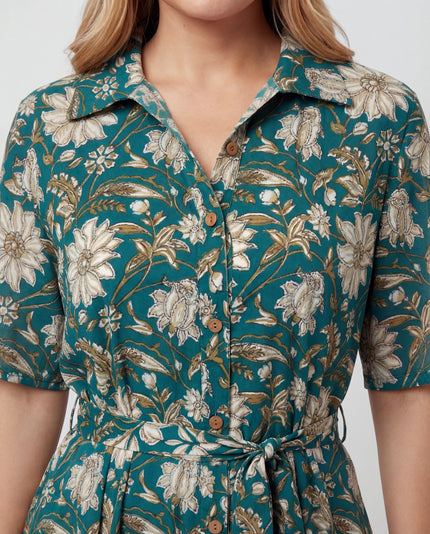 Floral Rounded Hem Shirt Dress