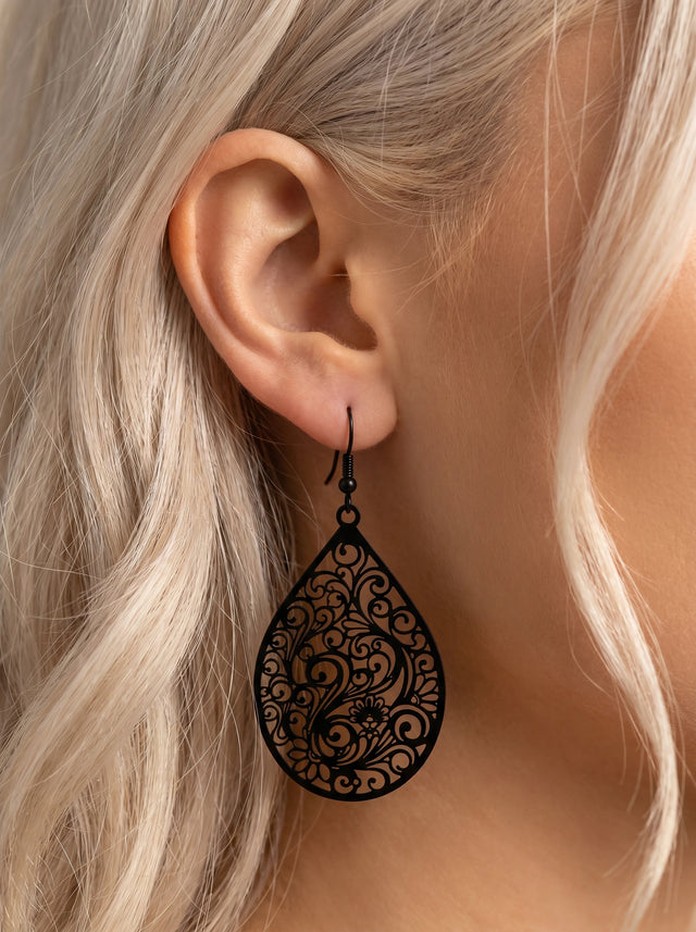 French Teardrop Earrings - Black