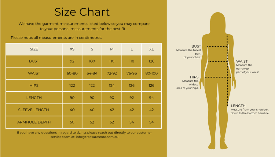 Size chart for Gypsy Dress