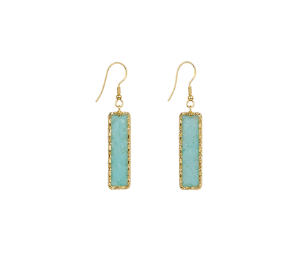 Glass Rectangle Earrings - Green