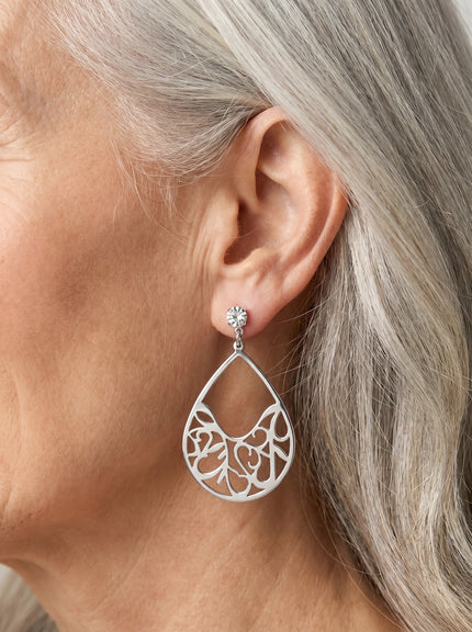 Half Swirl Teardrop Earrings - Silver