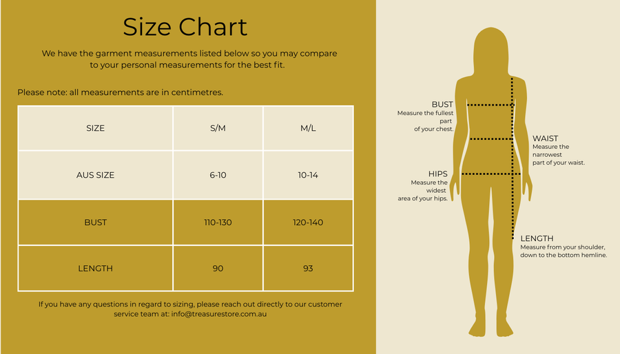 Size chart for Longline Open Cardi