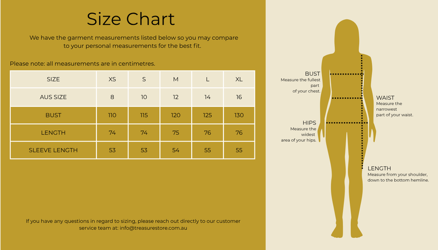 Size chart for Maculato Shirt