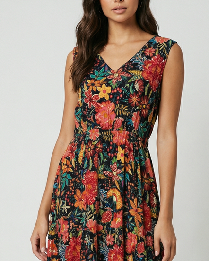 Tropical Floral Waisted Dress