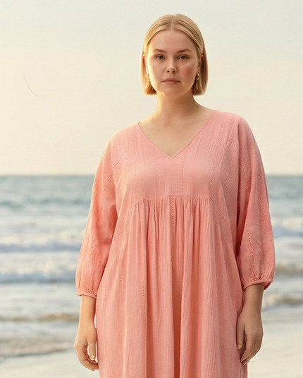 Sequin Midi Smock Dress - Shell Pink
