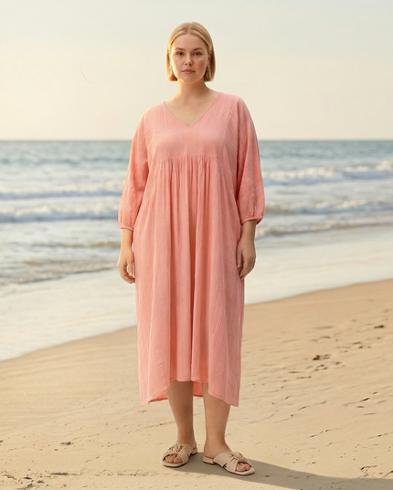 Sequin Midi Smock Dress - Shell Pink
