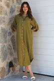 Olive Midi Shirt Dress