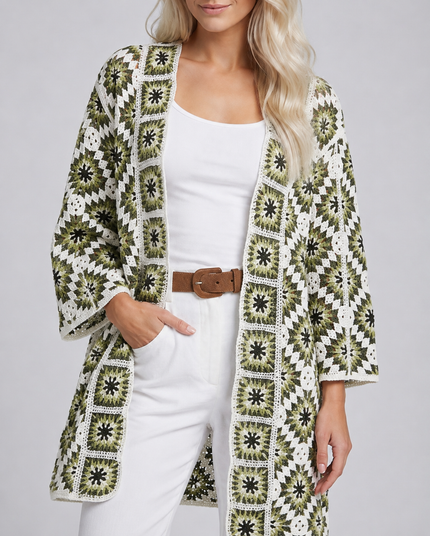Olive Bloom Crochet Cardi