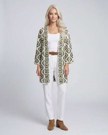 Olive Bloom Crochet Cardi