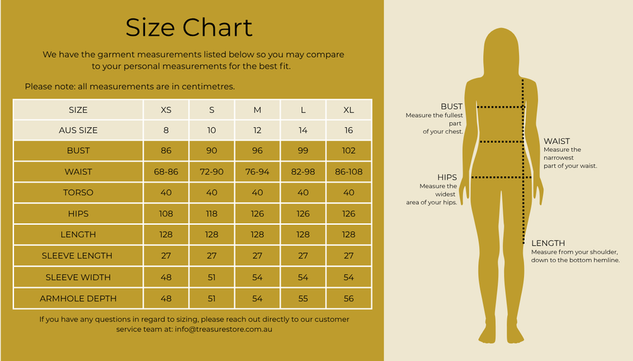 Size chart for Palm Layered Shirt Dress
