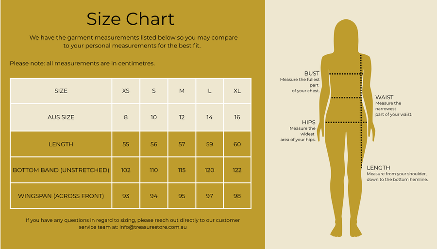 Size chart for Palm Springs Shirt