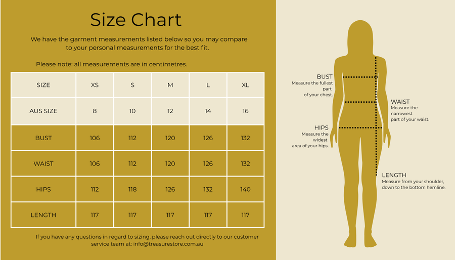 Size chart for Palm Springs Shirt Dress