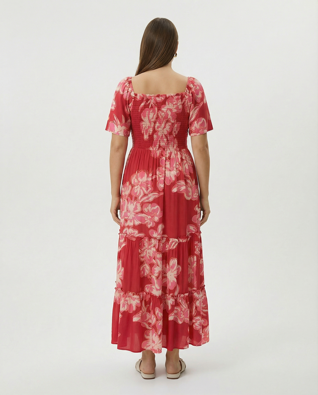 Pink Floral on Red Maxi