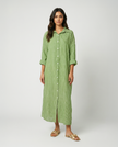 Pinstripe Cotton Shirt Dress - Avocado