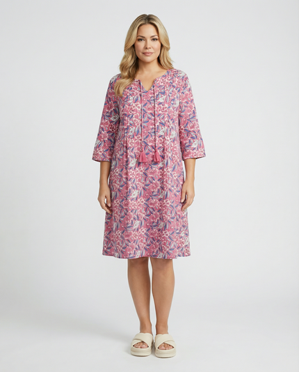 Pintuck Frill Sleeve Dress - Pink
