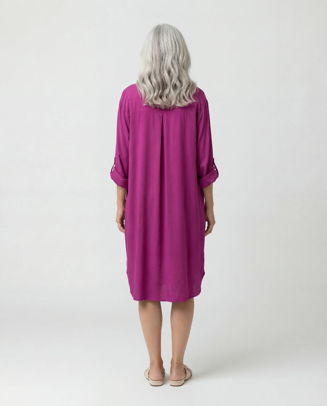 Pocket Shirt Dress - Magenta