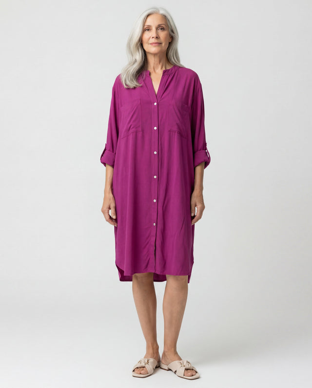 Pocket Shirt Dress - Magenta