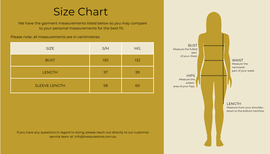 Size chart for Poppy Jumper