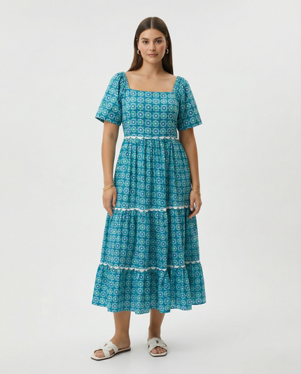 Flowercheck Tiered Dress