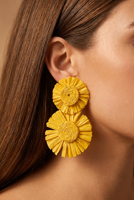 Raffia Tiered Flowers - Yellow