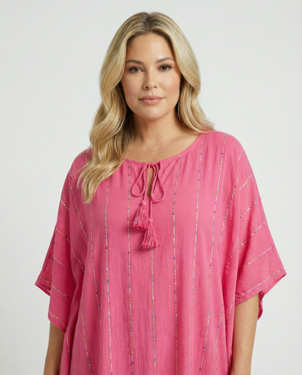 Rainbow Dobby Kaftan - Pink