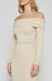 Off Shoulder Jersey Midi Dress - Oatmeal