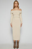 Off Shoulder Jersey Midi Dress - Oatmeal