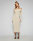 Off Shoulder Jersey Midi Dress - Oatmeal