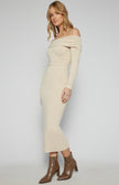 Off Shoulder Jersey Midi Dress - Oatmeal