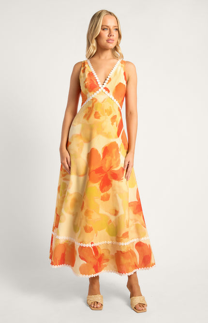 Riviera Trim Summer Dress - Orange